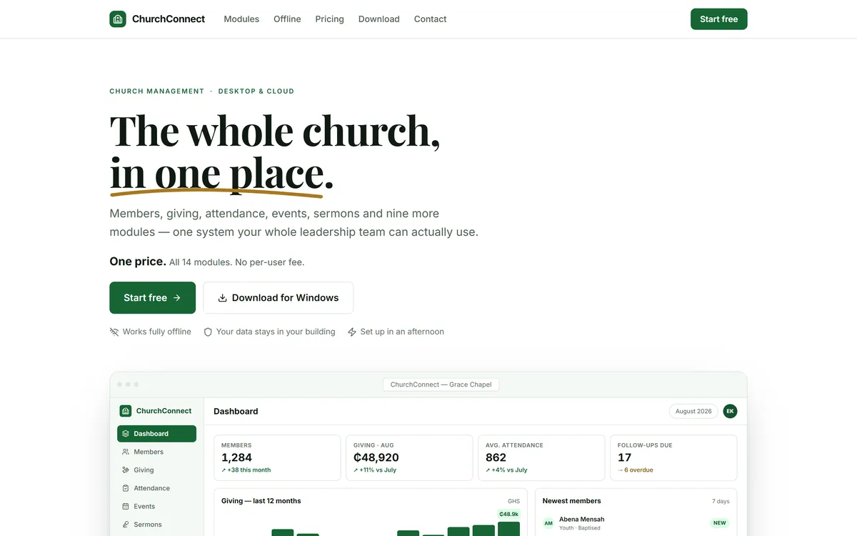 The ChurchConnect website